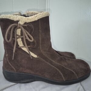 Clarks Brown Ankle Boots with Cream Accents